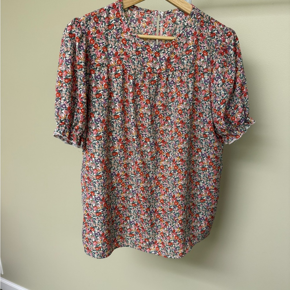 SHEIN Floral Puff Sleeve Blouse Size M Boho Cottagecore Top